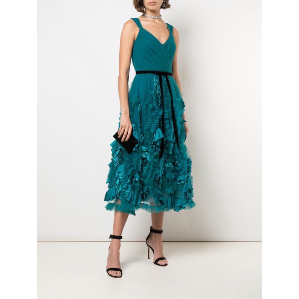 COPY - Marchesa Notte Tulle V-Neck Tea Length Gown